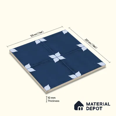 Moroccan Wall & Floor Athangudi Highlighter Tile TL 11182 Indigo Petal 1 ft x 1 ft Ceramic Matte Finish Tile - 10 mm | Suitable For Kitchen, Bathroom, Balcony
