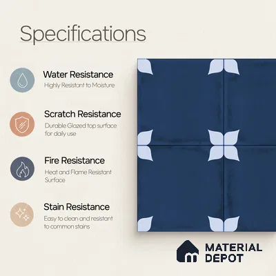 Moroccan Wall & Floor Athangudi Highlighter Tile TL 11182 Indigo Petal 1 ft x 1 ft Ceramic Matte Finish Tile - 10 mm | Suitable For Kitchen, Bathroom, Balcony
