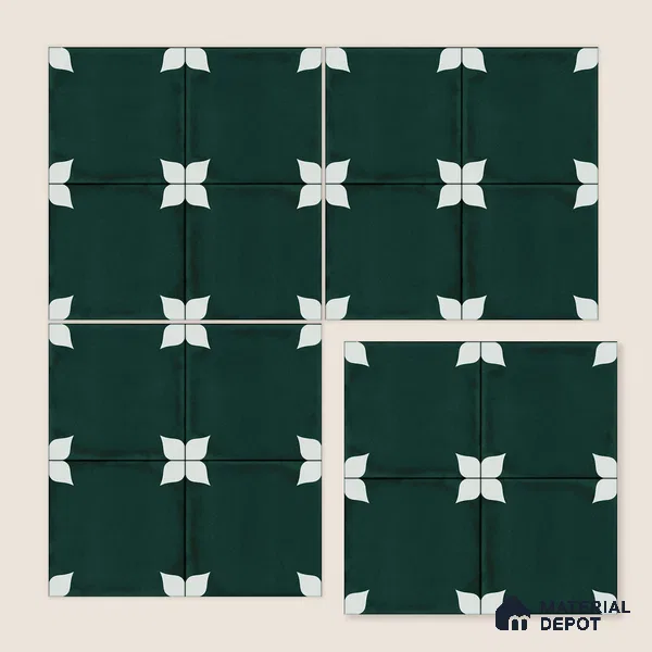 Moroccan Wall & Floor Athangudi Highlighter Tile TL 11183 Verdant Petal 1 ft x 1 ft Ceramic Matte Finish Tile - 10 mm | Suitable For Kitchen, Bathroom, Balcony