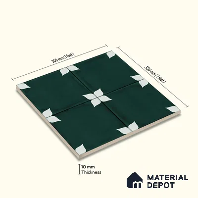 Moroccan Wall & Floor Athangudi Highlighter Tile TL 11183 Verdant Petal 1 ft x 1 ft Ceramic Matte Finish Tile - 10 mm | Suitable For Kitchen, Bathroom, Balcony