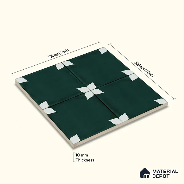 Moroccan Wall & Floor Athangudi Highlighter Tile TL 11183 Verdant Petal 1 ft x 1 ft Ceramic Matte Finish Tile - 10 mm | Suitable For Kitchen, Bathroom, Balcony
