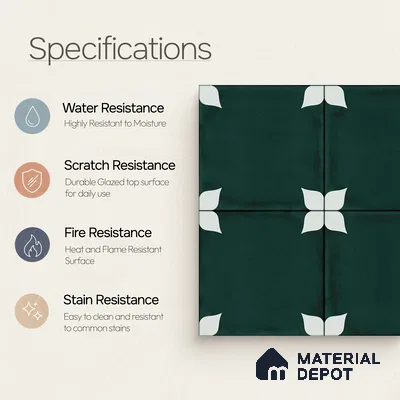 Moroccan Wall & Floor Athangudi Highlighter Tile TL 11183 Verdant Petal 1 ft x 1 ft Ceramic Matte Finish Tile - 10 mm | Suitable For Kitchen, Bathroom, Balcony