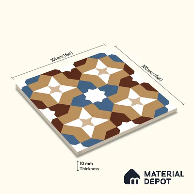 Moroccan Wall & Floor Tile TL 11185 Mosaic Terra 1 ft x 1 ft Ceramic Matte Finish Tile - 10 mm | Suitable For Kitchen, Bathroom, Balcony