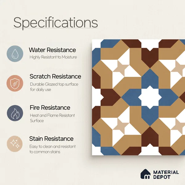 Moroccan Wall & Floor Tile TL 11185 Mosaic Terra 1 ft x 1 ft Ceramic Matte Finish Tile - 10 mm | Suitable For Kitchen, Bathroom, Balcony