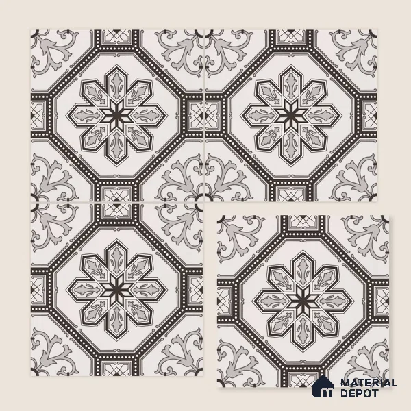 Moroccan Wall & Floor Tile TL 11186 Ornate Star 1 ft x 1 ft Ceramic Matte Finish Tile - 10 mm | Suitable For Kitchen, Bathroom, Balcony