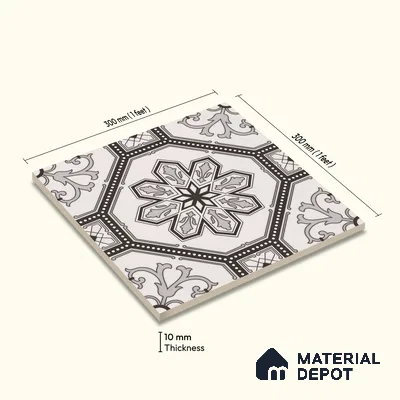 Moroccan Wall & Floor Tile TL 11186 Ornate Star 1 ft x 1 ft Ceramic Matte Finish Tile - 10 mm | Suitable For Kitchen, Bathroom, Balcony