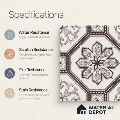 Moroccan Wall & Floor Tile TL 11186 Ornate Star 1 ft x 1 ft Ceramic Matte Finish Tile - 10 mm | Suitable For Kitchen, Bathroom, Balcony