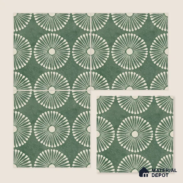 Moroccan Wall & Floor Highlighter 1 Tile TL 11188 Verdant Bloom 1 ft x 1 ft Ceramic Matte Finish Tile - 10 mm | Suitable For Kitchen, Bathroom, Balcony