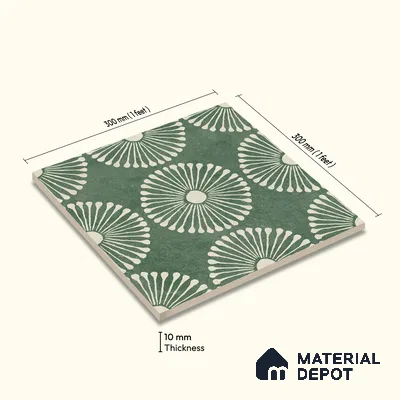Moroccan Wall & Floor Highlighter 1 Tile TL 11188 Verdant Bloom 1 ft x 1 ft Ceramic Matte Finish Tile - 10 mm | Suitable For Kitchen, Bathroom, Balcony
