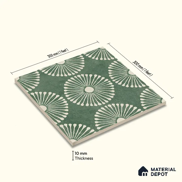 Moroccan Wall & Floor Highlighter 1 Tile TL 11188 Verdant Bloom 1 ft x 1 ft Ceramic Matte Finish Tile - 10 mm | Suitable For Kitchen, Bathroom, Balcony