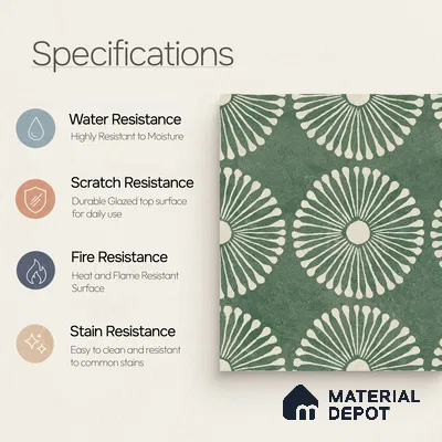 Moroccan Wall & Floor Highlighter 1 Tile TL 11188 Verdant Bloom 1 ft x 1 ft Ceramic Matte Finish Tile - 10 mm | Suitable For Kitchen, Bathroom, Balcony