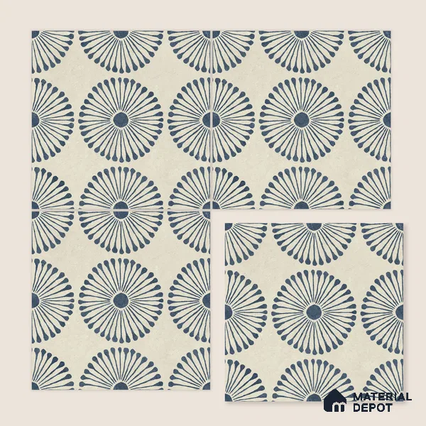 Moroccan Wall & Floor Highlighter 1 Tile TL 11190 Indigo Bloom 1 ft x 1 ft Ceramic Matte Finish Tile - 10 mm | Suitable For Kitchen, Bathroom, Balcony