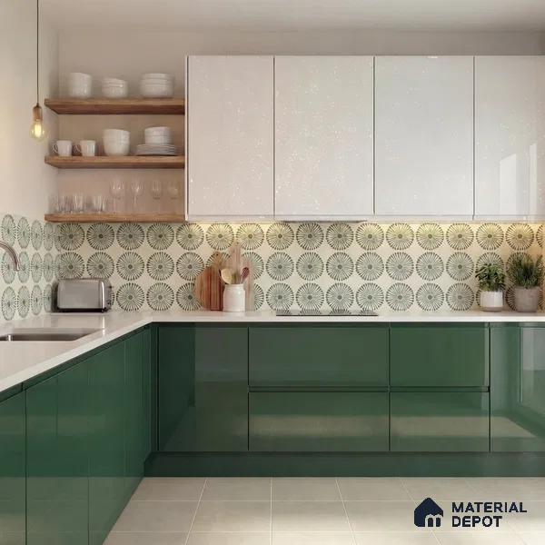 Moroccan Wall & Floor Highlighter 2 Tile TL 11191 Sage Radiance 1 ft x 1 ft Ceramic Matte Finish Tile - 10 mm | Suitable For Kitchen, Bathroom, Balcony