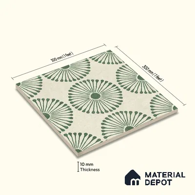 Moroccan Wall & Floor Highlighter 2 Tile TL 11191 Sage Radiance 1 ft x 1 ft Ceramic Matte Finish Tile - 10 mm | Suitable For Kitchen, Bathroom, Balcony