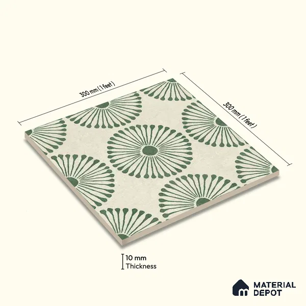 Moroccan Wall & Floor Highlighter 2 Tile TL 11191 Sage Radiance 1 ft x 1 ft Ceramic Matte Finish Tile - 10 mm | Suitable For Kitchen, Bathroom, Balcony