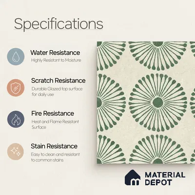 Moroccan Wall & Floor Highlighter 2 Tile TL 11191 Sage Radiance 1 ft x 1 ft Ceramic Matte Finish Tile - 10 mm | Suitable For Kitchen, Bathroom, Balcony