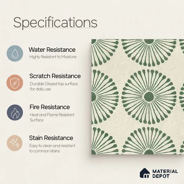Moroccan Wall & Floor Highlighter 2 Tile TL 11191 Sage Radiance 1 ft x 1 ft Ceramic Matte Finish Tile - 10 mm | Suitable For Kitchen, Bathroom, Balcony