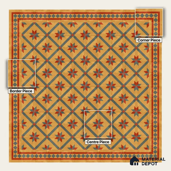 Moroccan Wall & Floor Border 1 Carpet Tile TL 11192 Desert Crest 1 ft x 1 ft Ceramic Matte Finish Tile - 10 mm | Suitable For Kitchen, Bathroom, Living Room