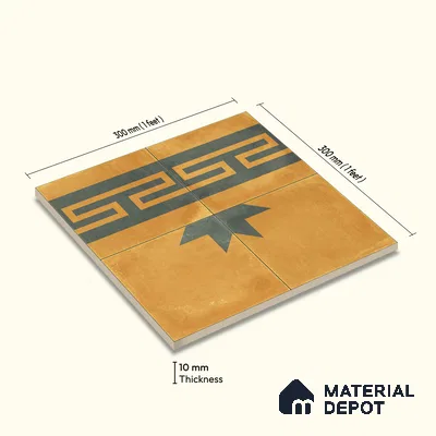Moroccan Wall & Floor Border 2 Carpet Tile TL 11193 Mustard Maze 1 ft x 1 ft Ceramic Matte Finish Tile - 10 mm | Suitable For Kitchen, Bathroom, Living Room