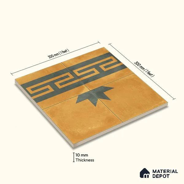 Moroccan Wall & Floor Border 2 Carpet Tile TL 11193 Mustard Maze 1 ft x 1 ft Ceramic Matte Finish Tile - 10 mm | Suitable For Kitchen, Bathroom, Living Room
