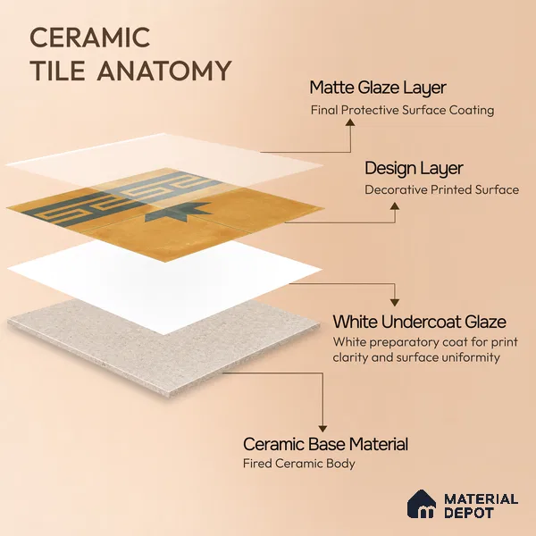Moroccan Wall & Floor Border 2 Carpet Tile TL 11193 Mustard Maze 1 ft x 1 ft Ceramic Matte Finish Tile - 10 mm | Suitable For Kitchen, Bathroom, Living Room