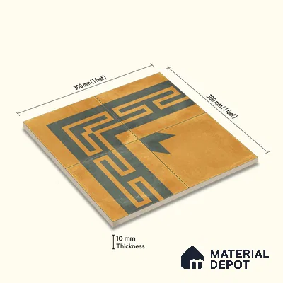 Moroccan Wall & Floor Corner 2 Carpet Tile TL 11195 Maze Mustard 1 ft x 1 ft Ceramic Matte Finish Tile - 10 mm | Suitable For Kitchen, Bathroom, Living Room
