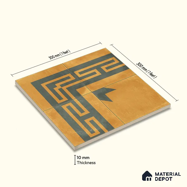 Moroccan Wall & Floor Corner 2 Carpet Tile TL 11195 Maze Mustard 1 ft x 1 ft Ceramic Matte Finish Tile - 10 mm | Suitable For Kitchen, Bathroom, Living Room