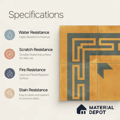 Moroccan Wall & Floor Corner 2 Carpet Tile TL 11195 Maze Mustard 1 ft x 1 ft Ceramic Matte Finish Tile - 10 mm | Suitable For Kitchen, Bathroom, Living Room