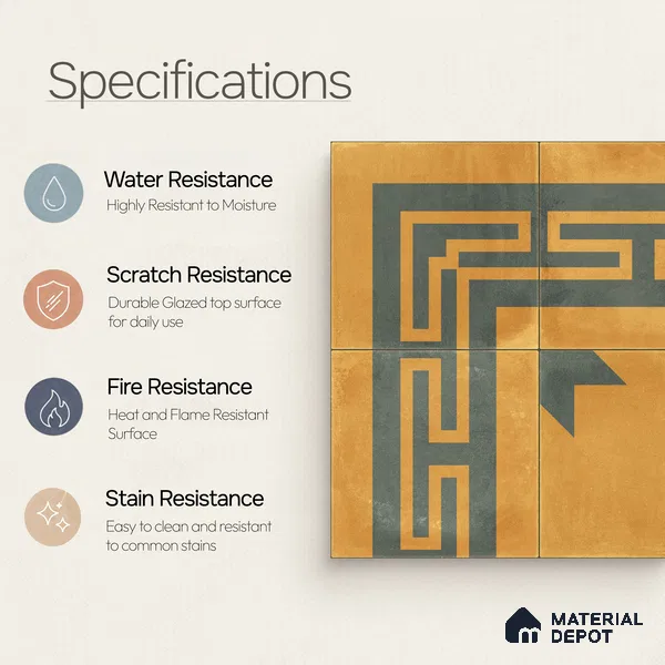 Moroccan Wall & Floor Corner 2 Carpet Tile TL 11195 Maze Mustard 1 ft x 1 ft Ceramic Matte Finish Tile - 10 mm | Suitable For Kitchen, Bathroom, Living Room