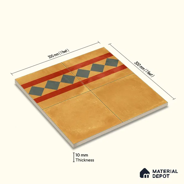 Moroccan Wall & Floor Border 3 Carpet Tile TL 11197 Amber Mosaic 1 ft x 1 ft Ceramic Matte Finish Tile - 10 mm | Suitable For Kitchen, Bathroom, Living Room
