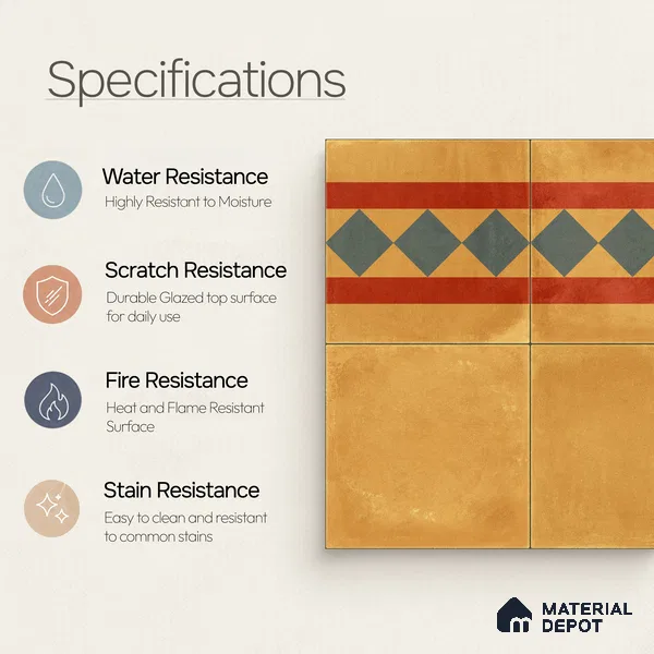 Moroccan Wall & Floor Border 3 Carpet Tile TL 11197 Amber Mosaic 1 ft x 1 ft Ceramic Matte Finish Tile - 10 mm | Suitable For Kitchen, Bathroom, Living Room