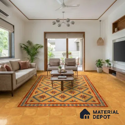 Moroccan Wall & Floor Center 2 Carpet Tile TL 11198 Starburst Mustard 1 ft x 1 ft Ceramic Matte Finish Tile - 10 mm | Suitable For Kitchen, Bathroom, Living Room