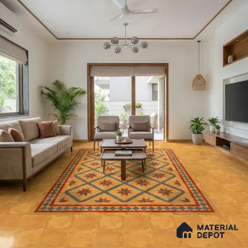 Moroccan Wall & Floor Center 2 Carpet Tile TL 11198 Starburst Mustard 1 ft x 1 ft Ceramic Matte Finish Tile - 10 mm | Suitable For Kitchen, Bathroom, Living Room