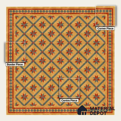 Moroccan Wall & Floor Center 2 Carpet Tile TL 11198 Starburst Mustard 1 ft x 1 ft Ceramic Matte Finish Tile - 10 mm | Suitable For Kitchen, Bathroom, Living Room