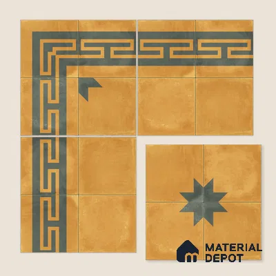 Moroccan Wall & Floor Border 4 Carpet Tile TL 11199 Maze Ochre 1 ft x 1 ft Ceramic Matte Finish Tile - 10 mm | Suitable For Kitchen, Bathroom, Living Room