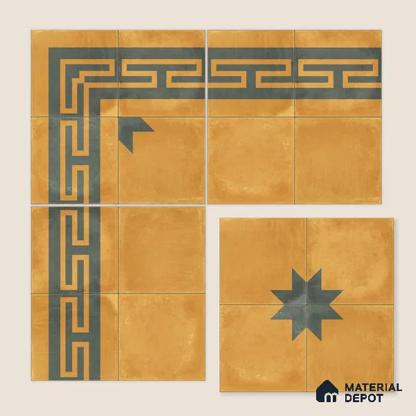 Moroccan Wall & Floor Border 4 Carpet Tile TL 11199 Maze Ochre 1 ft x 1 ft Ceramic Matte Finish Tile - 10 mm | Suitable For Kitchen, Bathroom, Living Room