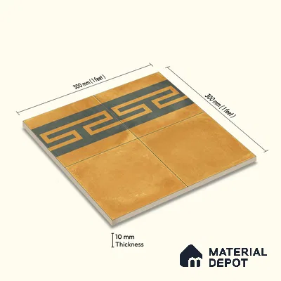 Moroccan Wall & Floor Border 4 Carpet Tile TL 11199 Maze Ochre 1 ft x 1 ft Ceramic Matte Finish Tile - 10 mm | Suitable For Kitchen, Bathroom, Living Room