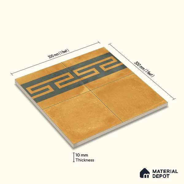 Moroccan Wall & Floor Border 4 Carpet Tile TL 11199 Maze Ochre 1 ft x 1 ft Ceramic Matte Finish Tile - 10 mm | Suitable For Kitchen, Bathroom, Living Room