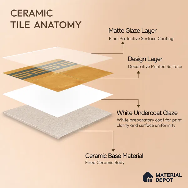 Moroccan Wall & Floor Border 4 Carpet Tile TL 11199 Maze Ochre 1 ft x 1 ft Ceramic Matte Finish Tile - 10 mm | Suitable For Kitchen, Bathroom, Living Room