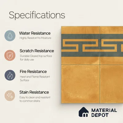 Moroccan Wall & Floor Border 4 Carpet Tile TL 11199 Maze Ochre 1 ft x 1 ft Ceramic Matte Finish Tile - 10 mm | Suitable For Kitchen, Bathroom, Living Room