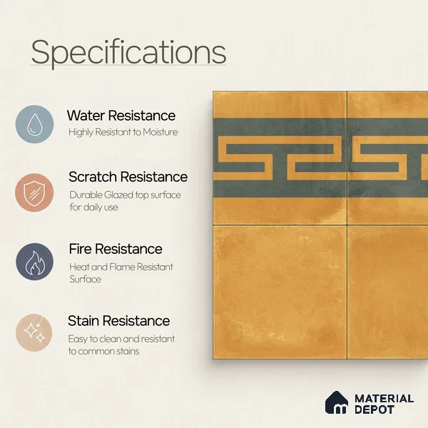 Moroccan Wall & Floor Border 4 Carpet Tile TL 11199 Maze Ochre 1 ft x 1 ft Ceramic Matte Finish Tile - 10 mm | Suitable For Kitchen, Bathroom, Living Room