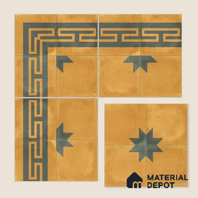 Moroccan Wall & Floor Center 3 Carpet Tile TL 11200 Mustard Star 1 ft x 1 ft Ceramic Matte Finish Tile - 10 mm | Suitable For Kitchen, Bathroom, Living Room