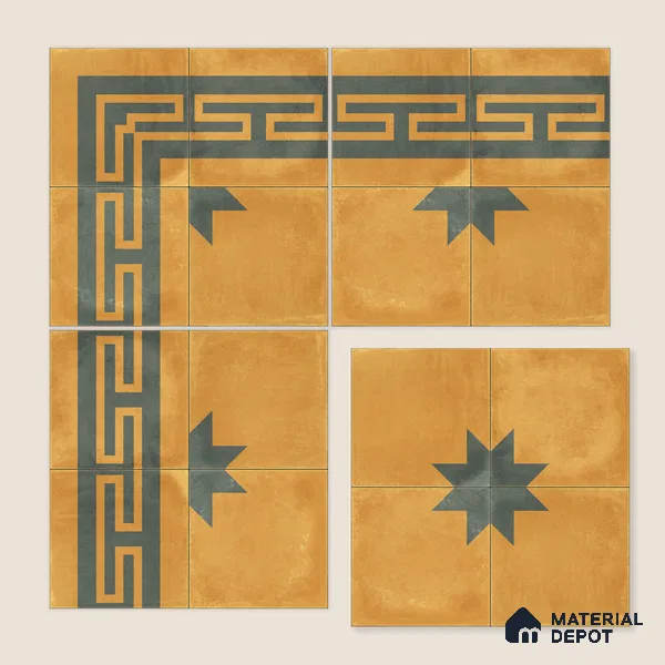 Moroccan Wall & Floor Center 3 Carpet Tile TL 11200 Mustard Star 1 ft x 1 ft Ceramic Matte Finish Tile - 10 mm | Suitable For Kitchen, Bathroom, Living Room