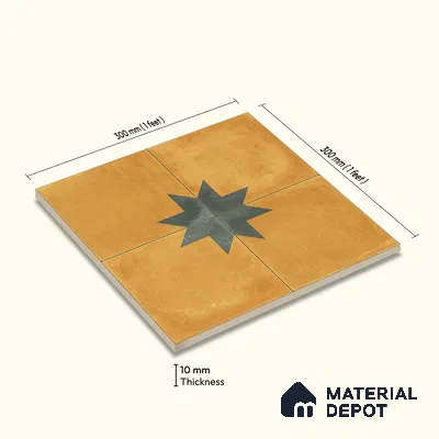 Moroccan Wall & Floor Center 3 Carpet Tile TL 11200 Mustard Star 1 ft x 1 ft Ceramic Matte Finish Tile - 10 mm | Suitable For Kitchen, Bathroom, Living Room