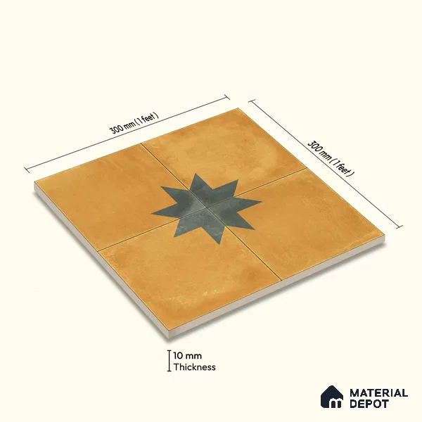 Moroccan Wall & Floor Center 3 Carpet Tile TL 11200 Mustard Star 1 ft x 1 ft Ceramic Matte Finish Tile - 10 mm | Suitable For Kitchen, Bathroom, Living Room