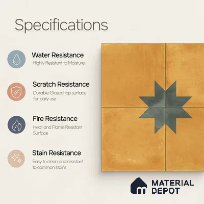 Moroccan Wall & Floor Center 3 Carpet Tile TL 11200 Mustard Star 1 ft x 1 ft Ceramic Matte Finish Tile - 10 mm | Suitable For Kitchen, Bathroom, Living Room