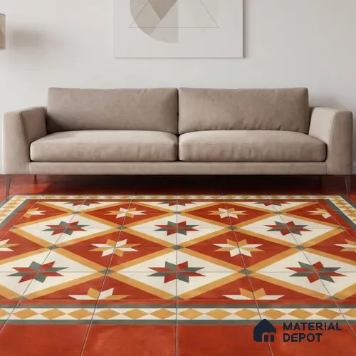 Moroccan Wall & Floor Border 1 Carpet Tile TL 11201 Russet Mosaic 1 ft x 1 ft Ceramic Matte Finish Tile - 10 mm | Suitable For Bathroom, Balcony & Kitchen Backsplash