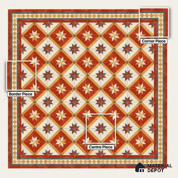 Moroccan Wall & Floor Border 1 Carpet Tile TL 11201 Russet Mosaic 1 ft x 1 ft Ceramic Matte Finish Tile - 10 mm | Suitable For Kitchen, Bathroom, Living Room