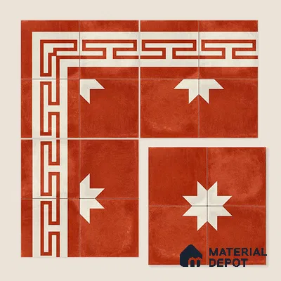 Moroccan Wall & Floor Border 2 Carpet Tile TL 11202 Red Labyrinth 1 ft x 1 ft Ceramic Matte Finish Tile - 10 mm | Suitable For Kitchen, Bathroom, Living Room