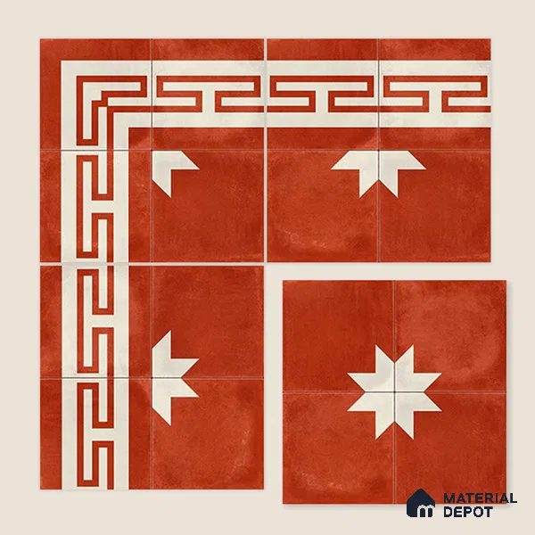 Moroccan Wall & Floor Border 2 Carpet Tile TL 11202 Red Labyrinth 1 ft x 1 ft Ceramic Matte Finish Tile - 10 mm | Suitable For Kitchen, Bathroom, Living Room